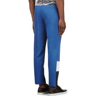Kenzo Blue Slim Fit Colorblocked Linen Blend Trousers