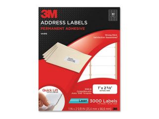3M 3100 B Permanent Adhesive White Laser Mailing Labels, 1 x 2 5/8, 3000/Pack