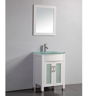 Vanity Art White Finish Tempered Glass Top 24 inch Bathroom Vanity