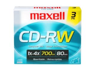 maxell 650MB 4X CD RW 3 Packs Media Model 630030