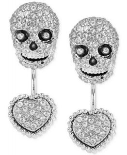 Betsey Johnson Silver Tone Pavé Skull and Heart Front to Back