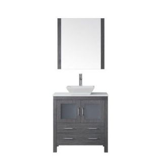 Virtu USA Dior 32 in. W x 18.3 in. D x 33.43 in. H Zebra Grey Vanity with Stone Vanity Top with White Square Basin and Mirror KS 70032 S ZG
