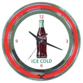 Trademark Global 14 in. Coca Cola Ice Cold Bottle Neon Wall Clock coke 1400 v8 B