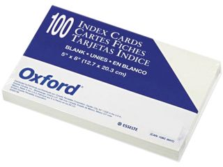 Oxford 50 Unruled Index Cards, 5 x 8, White, 100/Pack