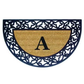 Creative Accents Acanthus Border 22 in. x 36 in. Rubber Coir Half Round Monogrammed A Door Mat 18023A