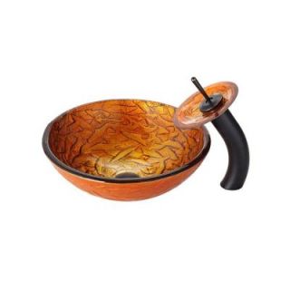 KRAUS Blaze Glass Vessel Sink in Multicolor and Waterfall Faucet in Oil Rubbed Bronze C GV 392 19mm 10ORB