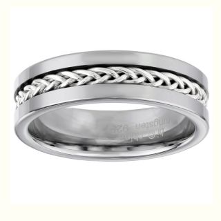 Sterling Silver and Tungsten Ring with Braided Inlay Design   15828392
