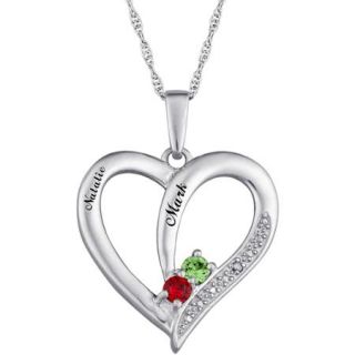 Personalized Sterling Silver Couple's Birthstone Heart Name Pendant