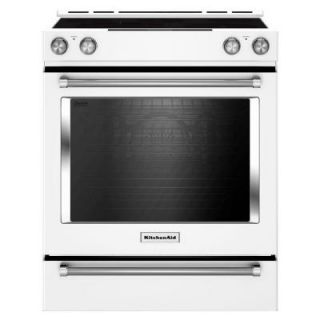 KitchenAid 30 in. 7.1 cu. ft. Slide In Electric Range with Self Cleaning Convection Oven in White KSEB900EWH