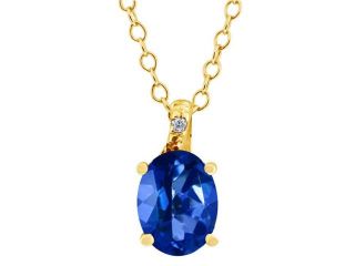 1.61 Ct Oval Blue Sapphire Mystic Topaz and Diamond 14k Yellow Gold Pendant