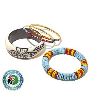 Margaritaville Engraved and Beaded Bangle 4 piece Bracelet Set   7994855