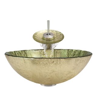 Polaris Sinks Brushed Nickel/ Gold Foil Glass Vessel Sink and Faucet