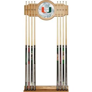 Trademark Global University of Miami 30 in. Wood Billiard Cue Rack with Mirror MIA6000 FADE