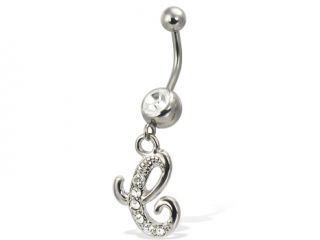 Cursive initial belly button ring, letter C