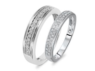 3/8 Carat T.W. Round Cut Diamond His And Hers Wedding Band Set 14K White Gold 