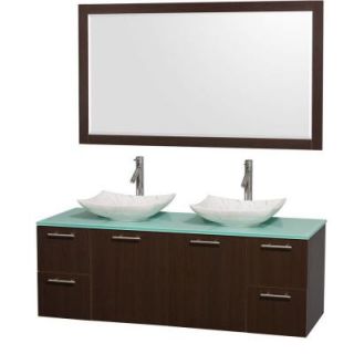 Wyndham Collection Amare 60 in. Double Vanity in Espresso with Glass Vanity Top in Green, Marble Sinks and 58 in. Mirror WCR410060DESGGGS6M58