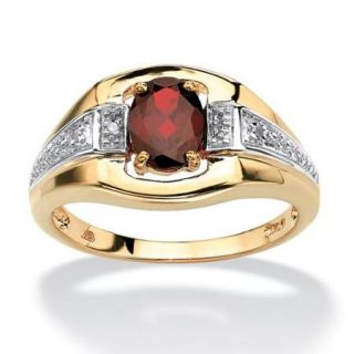 Men's 1.40 TCW Oval Cut Garnet and Diamond Accented Ring in 18k Gold over Sterling Silver   Size 12