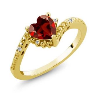 0.94 Ct Heart Shape Red Garnet White Sapphire 14K Yellow Gold Ring