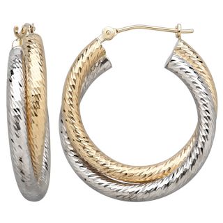 14k Yellow and White Gold Interlocking Faceted Hoop Earrings
