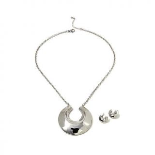 Stately Steel "Moon" Pendant and Earrings Stainless Steel Set   7675894