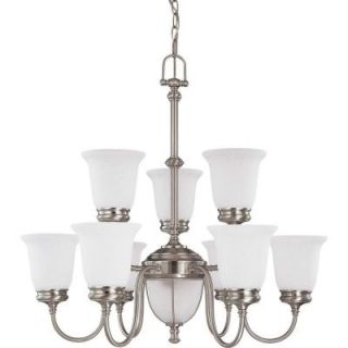 Glomar Salem Brushed Nickel 9 + 2 Light 2 Tier Chandelier With Frosted Linen Glass DISCONTINUED HD 2809