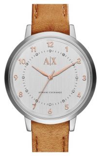 AX Armani Exchange Crystal Index Leather Strap Watch, 39mm