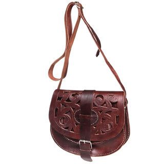 Chocolate Cut Leather Saddle Bag (Morocco)   Shopping   Top
