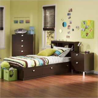 South Shore Cakao Kids Twin 3 Piece Bedroom Set with Bookcase Headboard in Chocolate