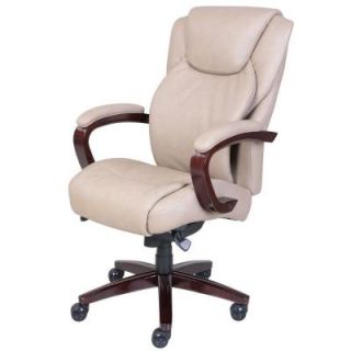 La Z Boy Linden ComfortCore Traditions AIR Technology Bonded Leather Executive Office Chair in Taupe/Walnut 45780