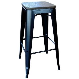 AmeriHome 30 in. Loft Style Metal with Wood Seat Bar Stool in Black (4 Piece) 801019
