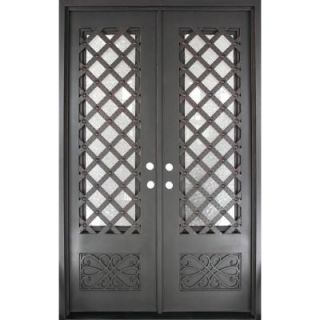 Iron Doors Unlimited 62 in. x 97.5 in. Luce Lattice Classic 3/4 Lite Painted Oil Rubbed Bronze Wrought Iron Prehung Front Door IL6297RSLW