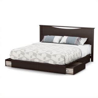 South Shore Step One King Platform Bed with Headboard and Drawers in Chocolate   3159237 3159290 PKG