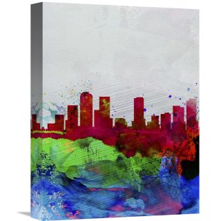 Denver Watercolor Skyline Painting Print on Wrapped Canvas