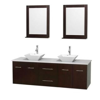 Wyndham Collection Centra 72 in. Double Vanity in Espresso with Solid Surface Vanity Top in White, Porcelain Sinks and 24 in. Mirror WCVW00972DESWSD2WM24