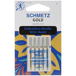 Euro Notions Gold Embroidery Machine Needles, Size 14/90, 5/Pack