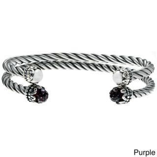 Sunstone Silver Purple or Blue Glass Twist Rope Cuff Bracelet Set