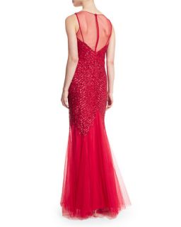 MIGNON Sleeveless Embellished Gown, Red