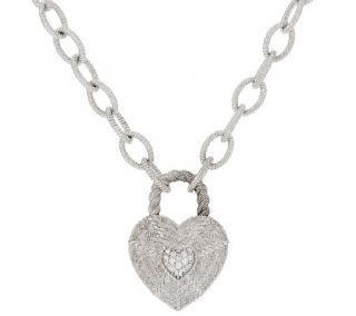 Judith Ripka Sterling & Diamonique Pave Heart Necklace —