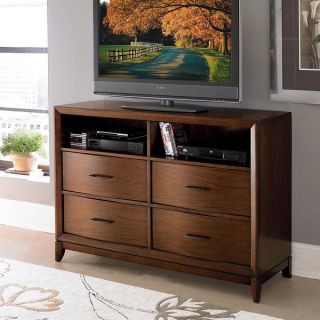 TRIBECCA HOME Lancashire Walnut Brown Curved Front 4 drawer TV Storage