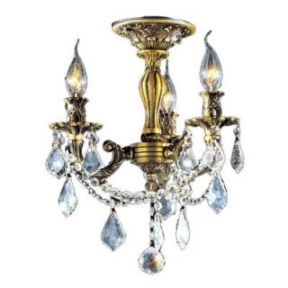 Worldwide Lighting 3 Light Solid Brass Crystal and Antique Bronze Ceiling Light W33302B13 CL