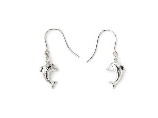 14K White Gold Dangling Dolphin French Wire Earrings