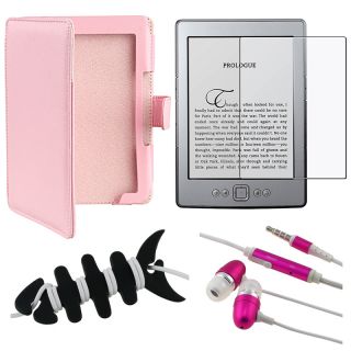 BasAcc Pink Leather Case/ Protector/ Headset/ Wrap for  Kindle 4