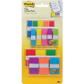 Post it 1/2 and 1 Flags, Bright Color Combo Pack, 320 Flags/in Four On The Go Dispensers (683 XL1)