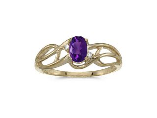 Birthstone Company 10k Yellow Gold Oval Amethyst And Diamond Curve Ring