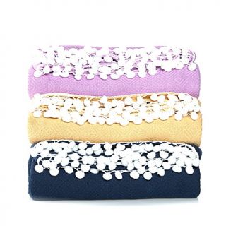 Samantha Brown 100% Cotton Blanket with Pompoms   7782886