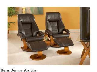 Oslo Collection Mandal Espresso Brown Top Grain Leather Swivel, Recliner with Ottoman and Storage Table