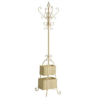 Home Decorators Collection 16 Hook Metal Coat Rack with Rattan Storage Baskets in Ivory HP3383
