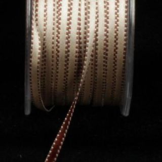 Ivory and Brown Double Sided Satin with Stitched Edge Craft Ribbon 3/16" x 220 Yards
