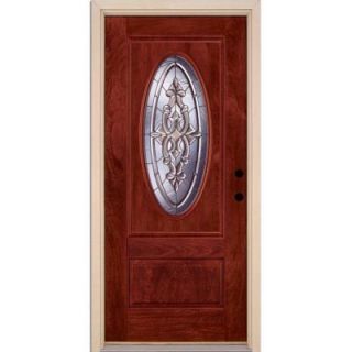 Feather River Doors 37.5 in. x 81.625 in. Silverdale Zinc 3/4 Oval Lite Stained Cherry Mahogany Fiberglass Prehung Front Door 712590.0