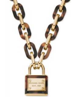 Michael Kors Gold Tone Tortoise Link Padlock Pendant Necklace